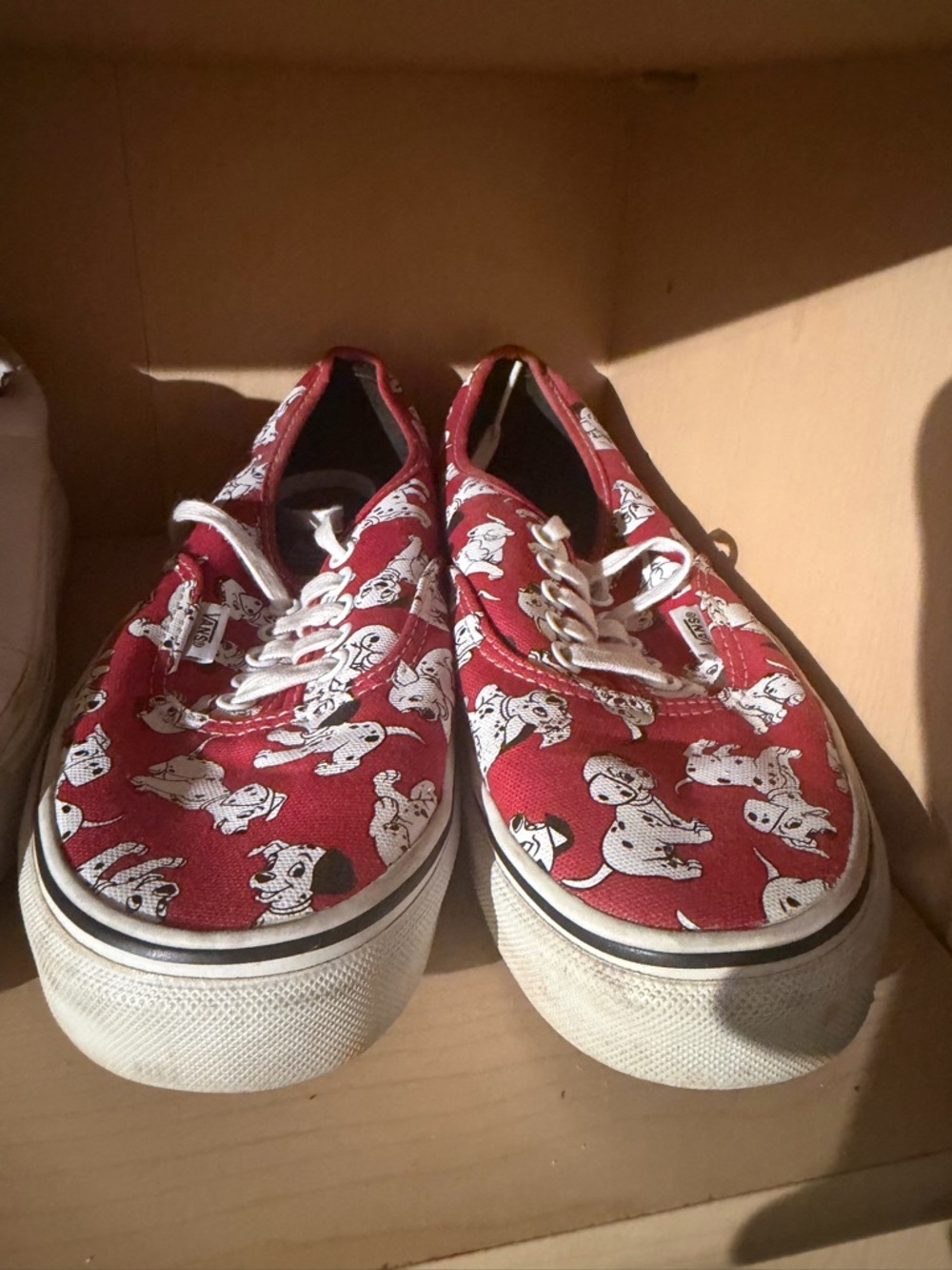 Vans Red Canvas Sneakers with White Dalmatian Print